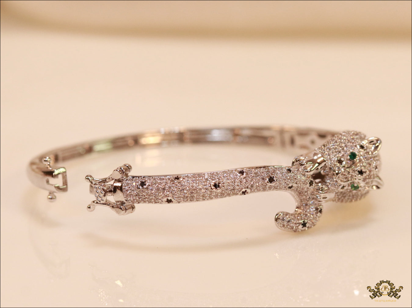 Platinum plated full diamond panther openable bracelet
