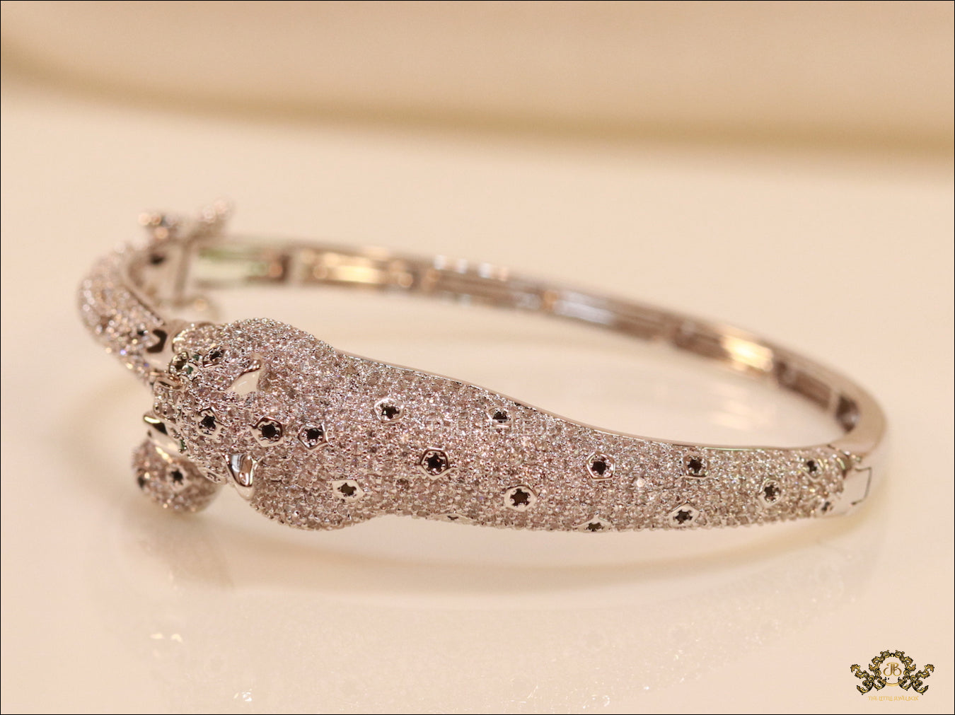 Platinum plated full diamond panther openable bracelet