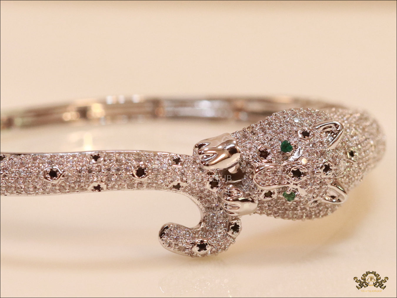 Platinum plated full diamond panther openable bracelet