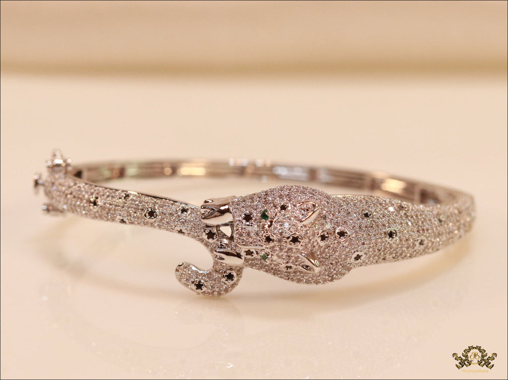 Platinum plated full diamond panther openable bracelet