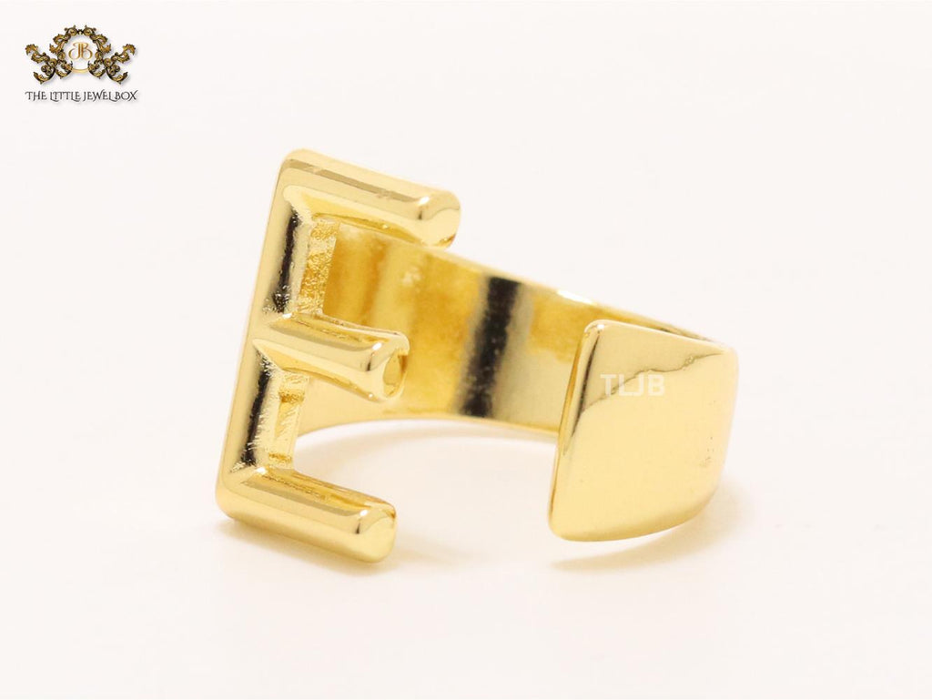 Alphabet Gold Bold Ring - E