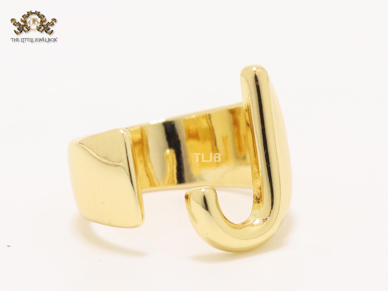 Alphabet Gold Bold Ring - J