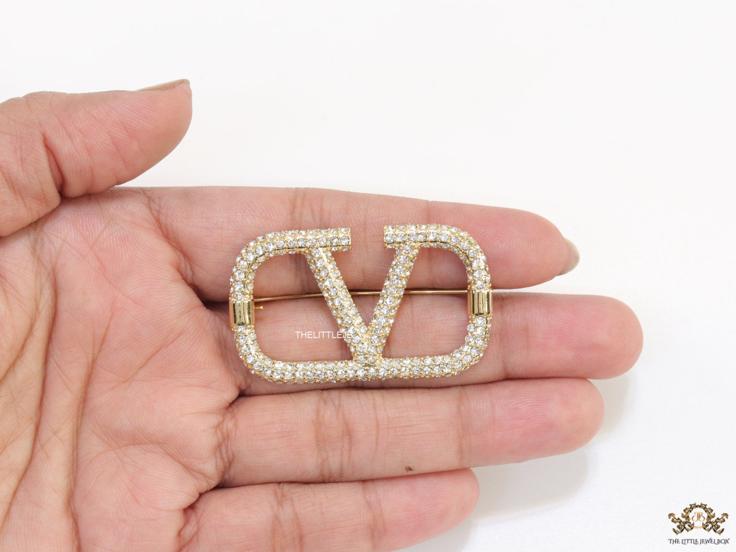 Alphabet V CZ Gold Brooch