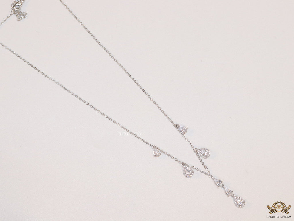 Platinum plated cz drop necklace