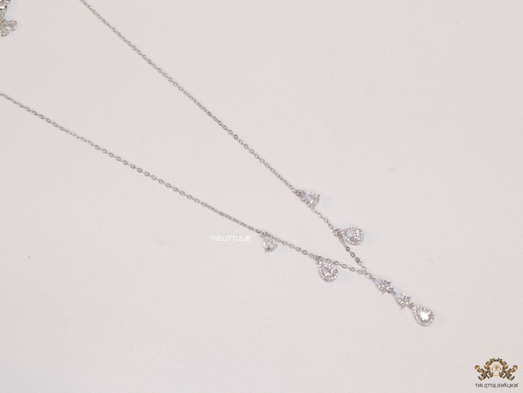 Platinum plated cz drop necklace