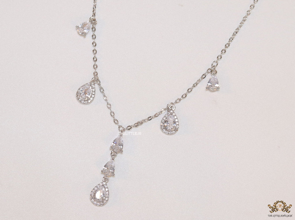 Platinum plated cz drop necklace