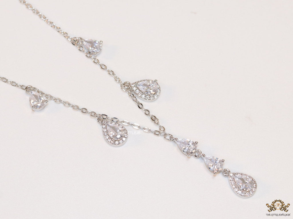 Platinum plated cz drop necklace