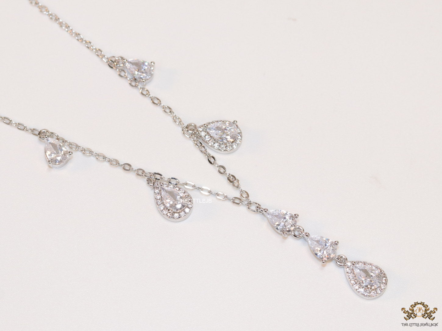 Platinum plated cz drop necklace