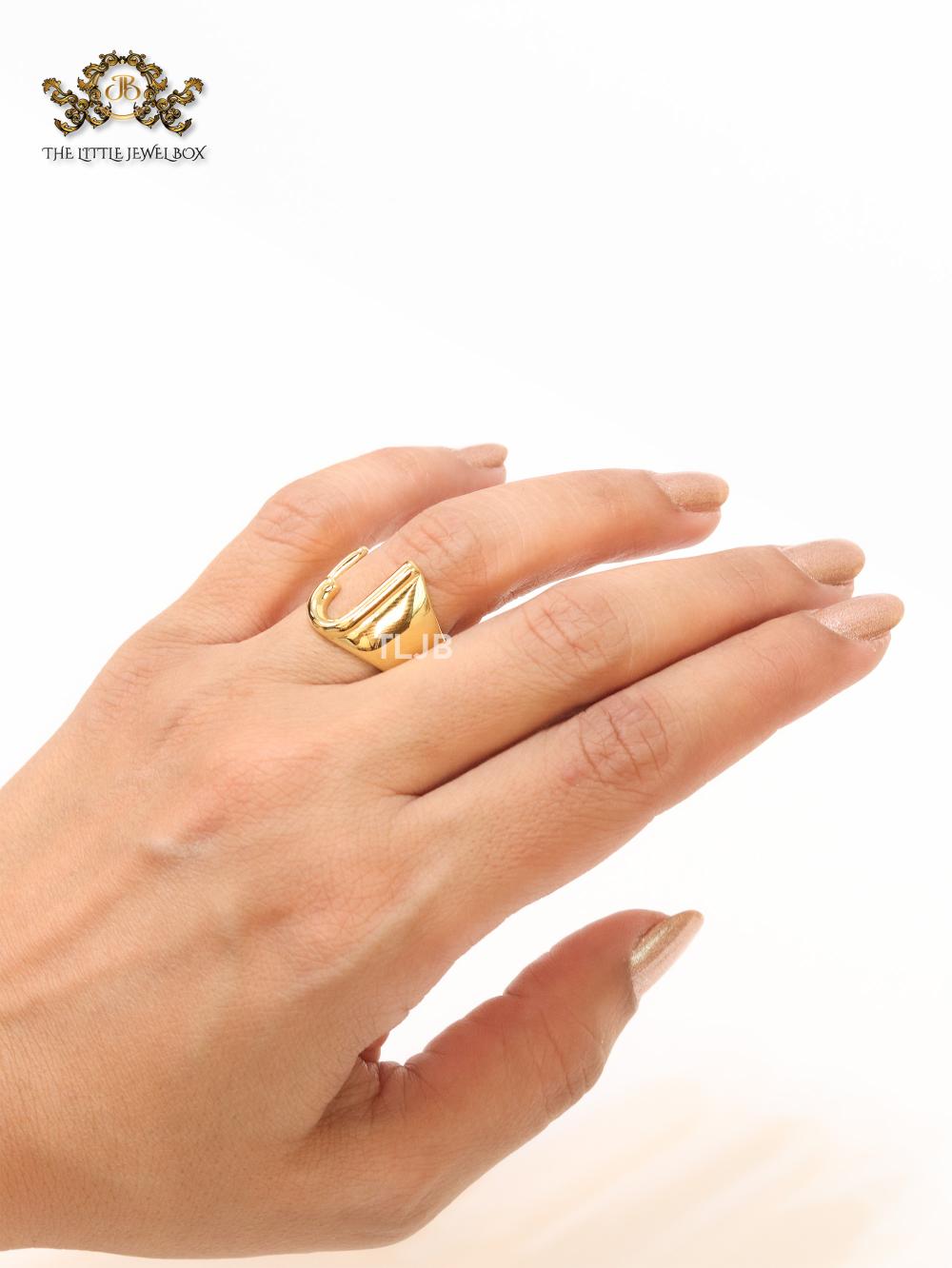 Alphabet Gold Bold Ring - J