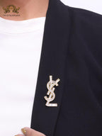 Golden alphabet brooch with cz baguettes