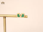 Alphabet V green malachite earrings