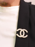 Gold plated twin C brooch with cz