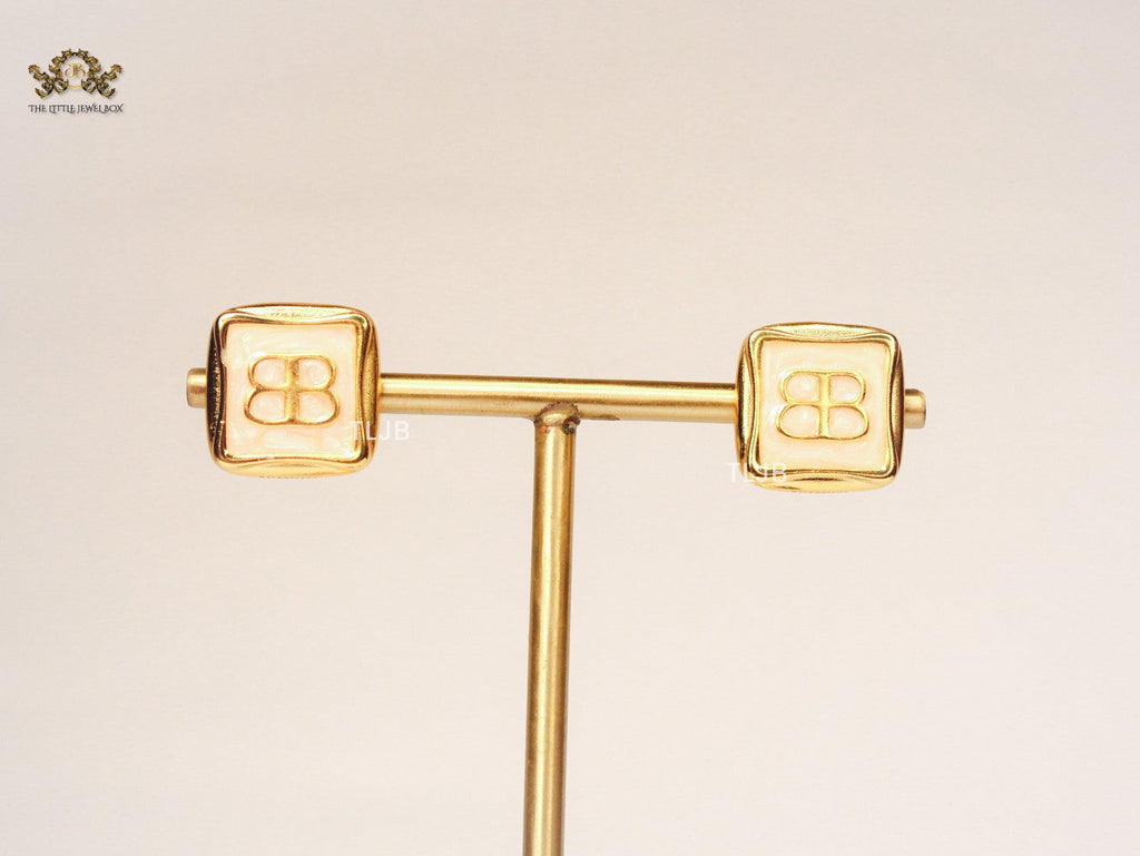 Gold Alphabet B square studs
