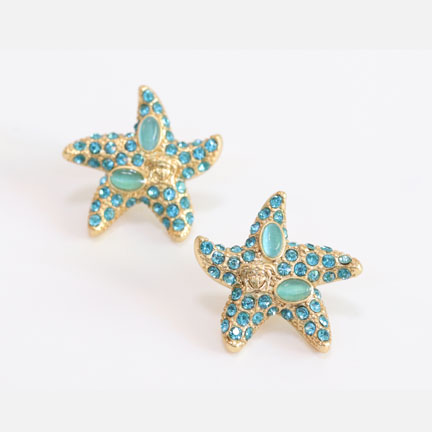 Aqua gold star studs