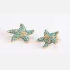 Aqua gold star studs