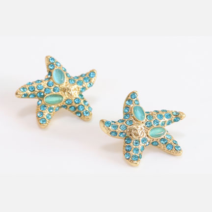 Aqua gold star studs