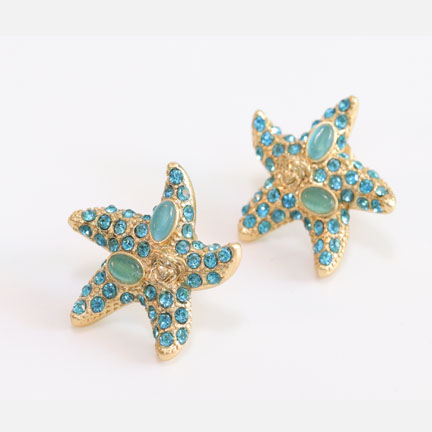 Aqua gold star studs
