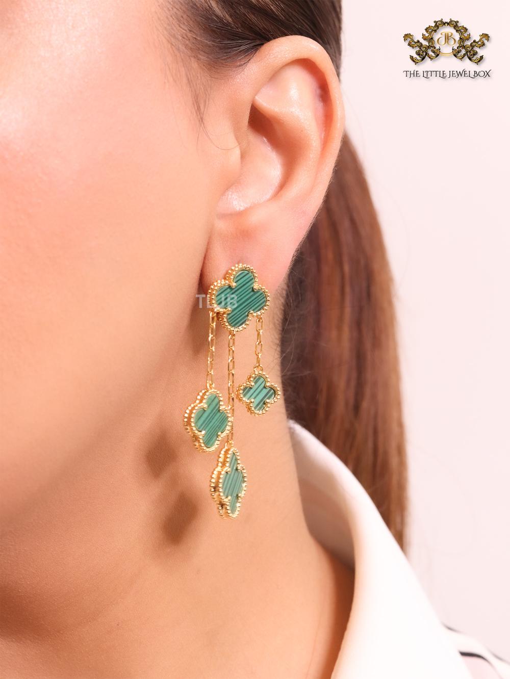 Green Malachite Clover Danglers 4 petals