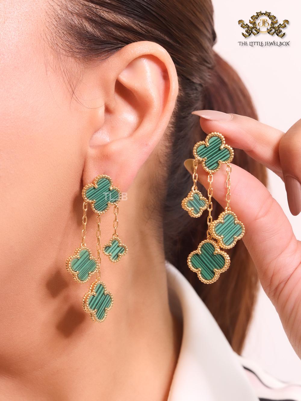 Green Malachite Clover Danglers 4 petals