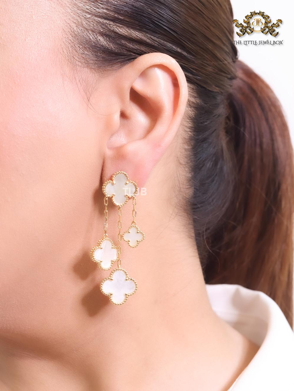 White MOP Clover danglers 4 petals