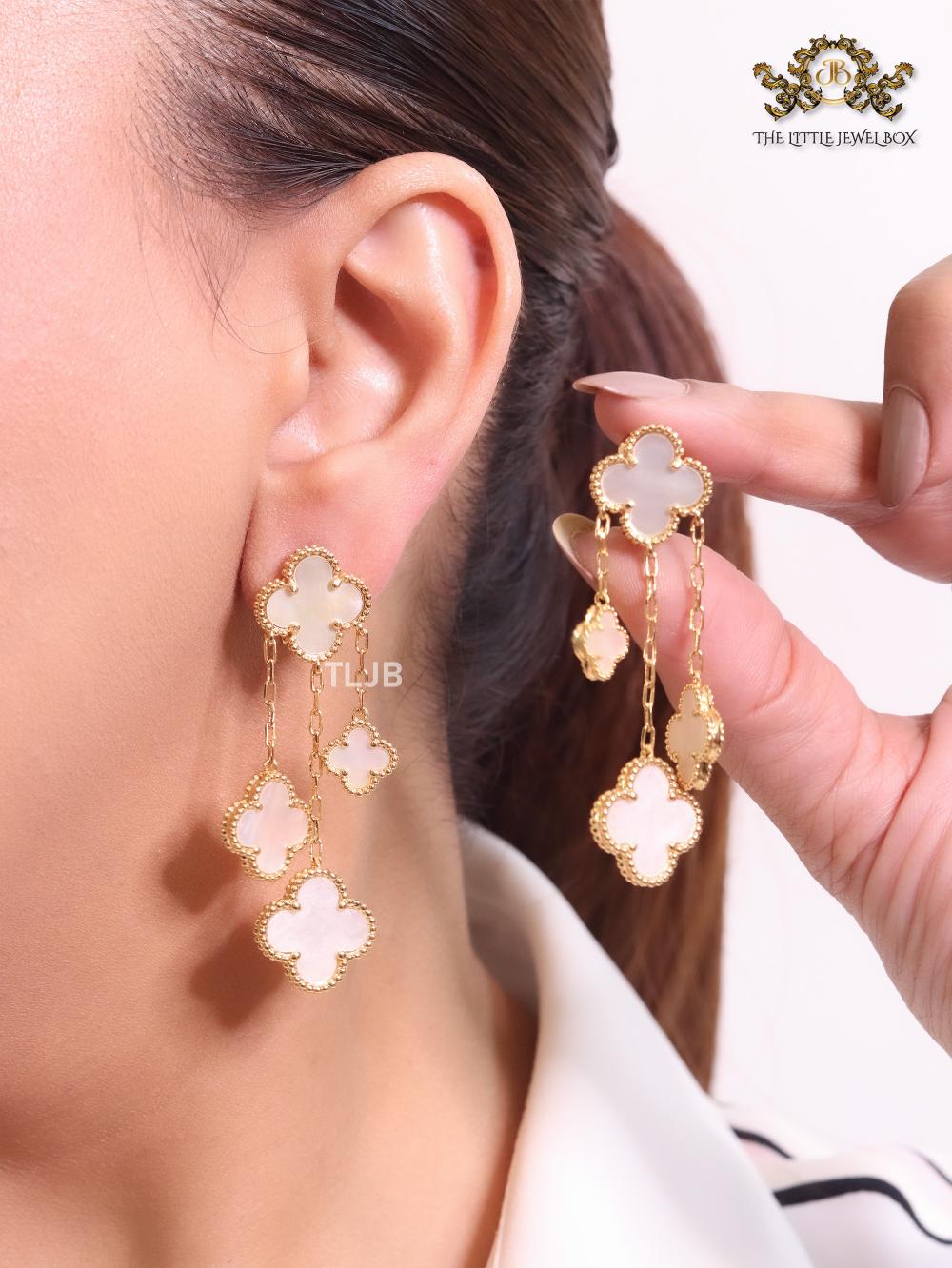 White MOP Clover danglers 4 petals