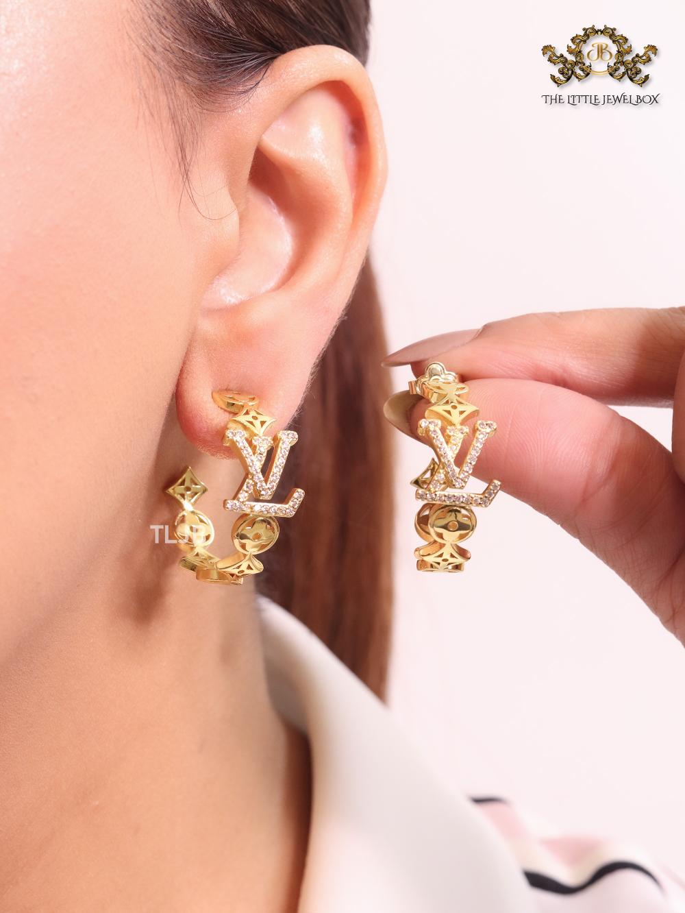 Alphabet L & V gold and cz statement hoops