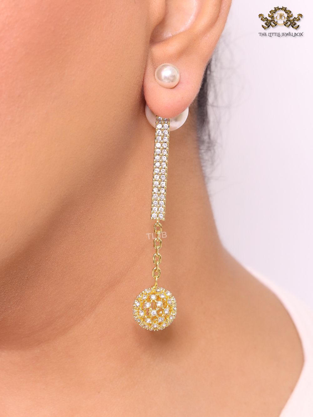 Pearl and cz alphabet long chain bomber style dangles