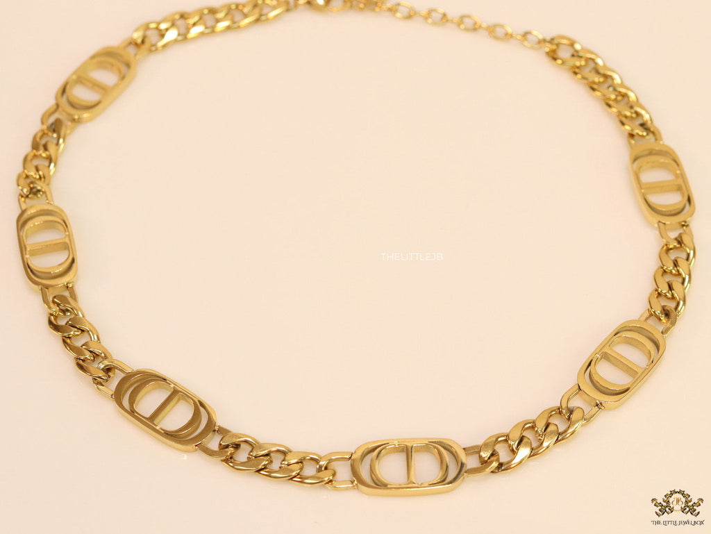 Gold plated link chain choker necklace