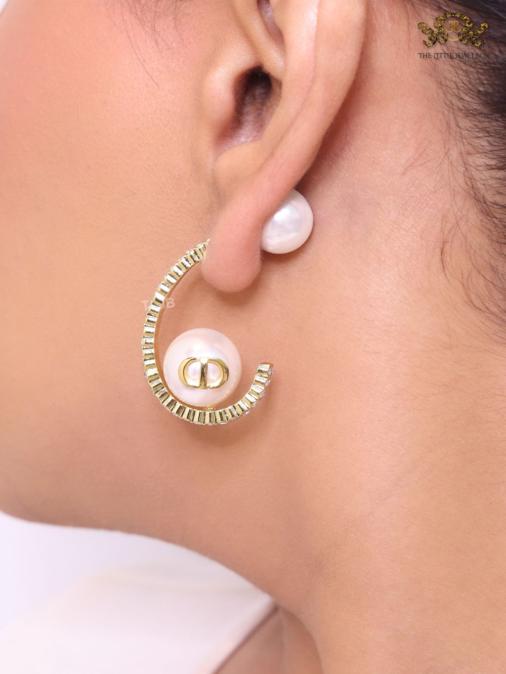 Pearl gold alphabet bomber cz hoops