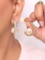 Pearl gold alphabet bomber cz hoops