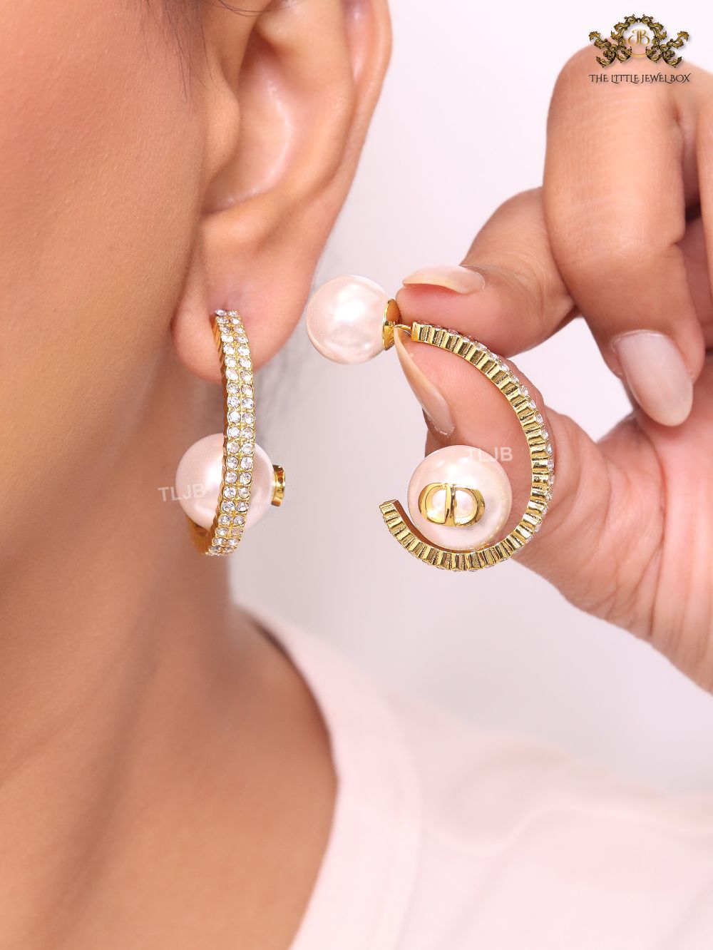 Pearl gold alphabet bomber cz hoops