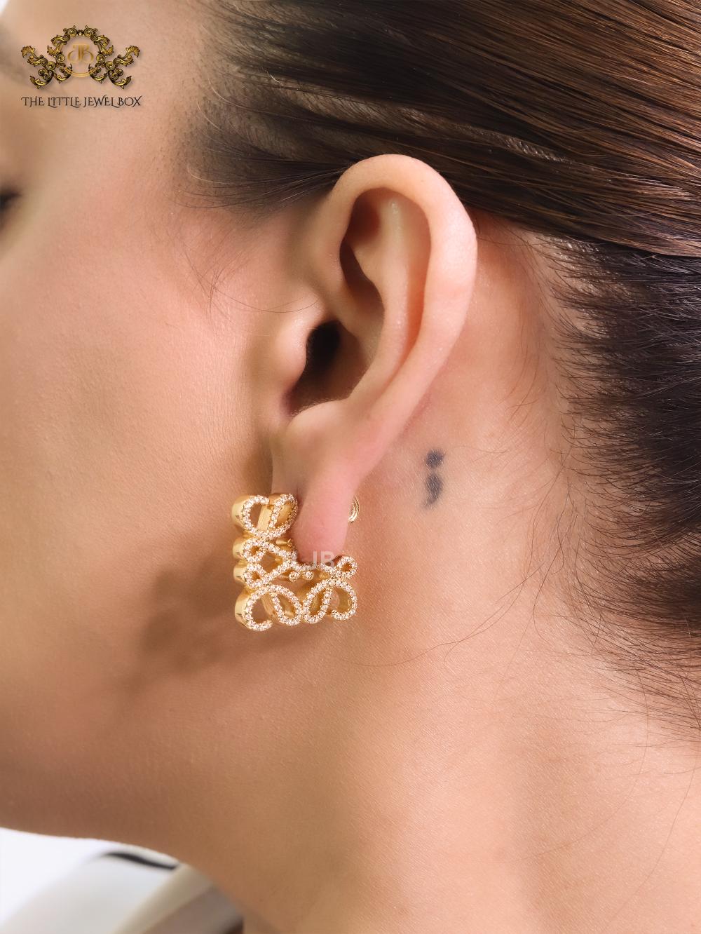 Alphabet L gold CZ hoops