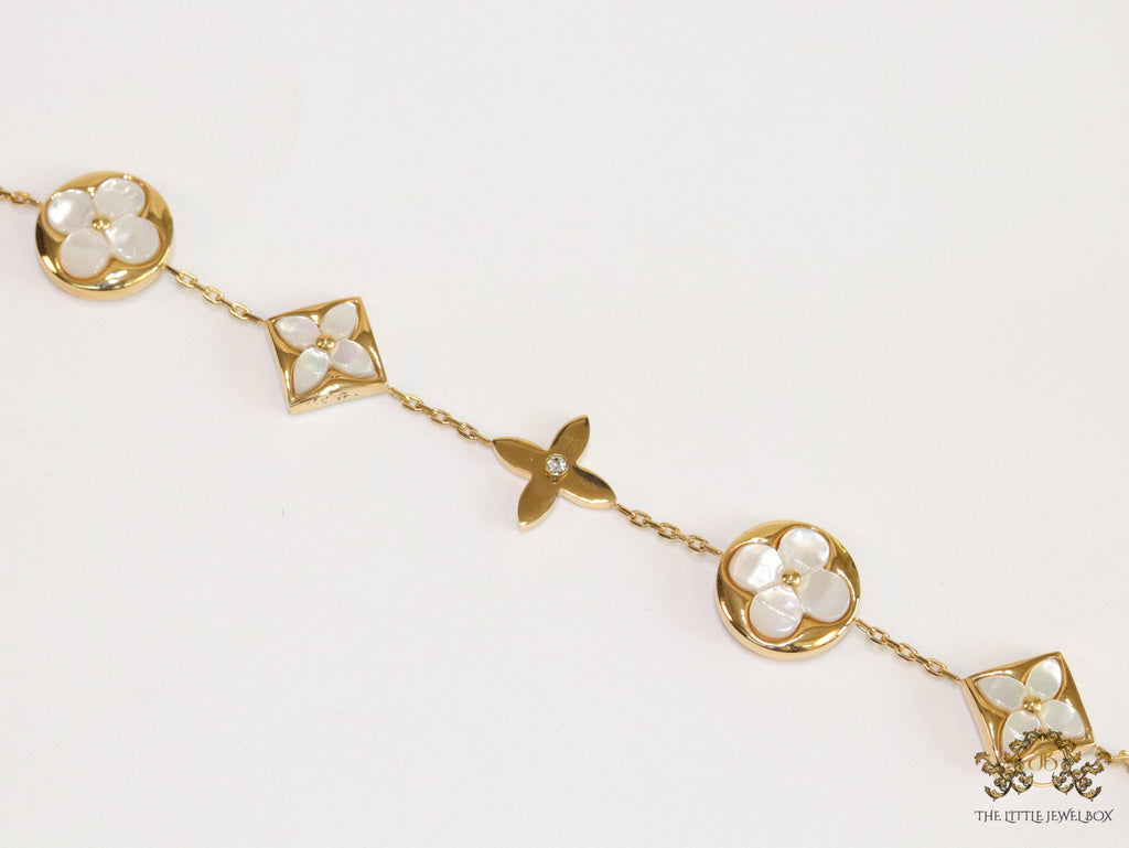 Gold plated chain bracelet with MOP clovers XL