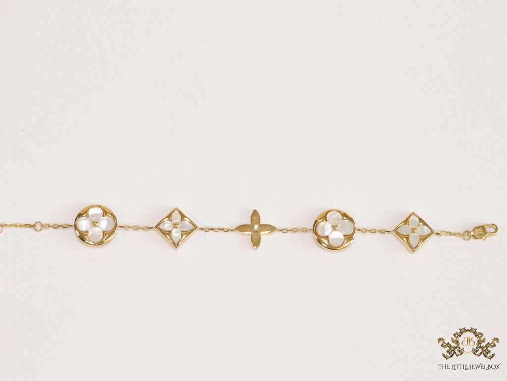 Gold plated chain bracelet with MOP clovers XL