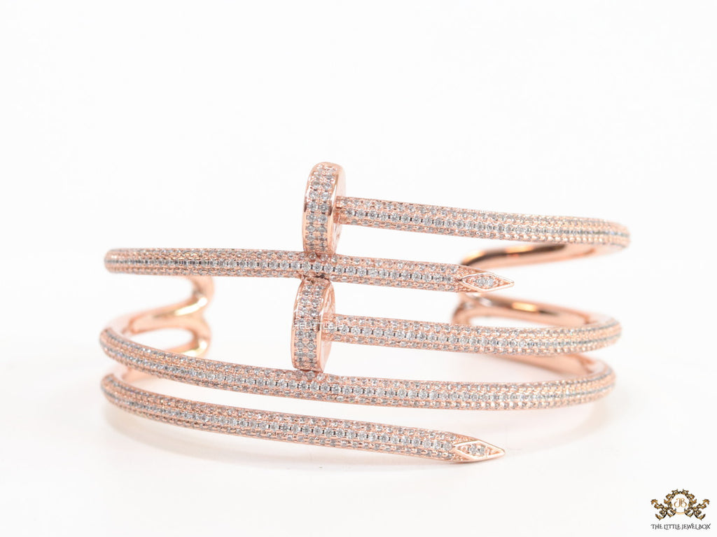 Rose gold plated twin nail bracelet with cz