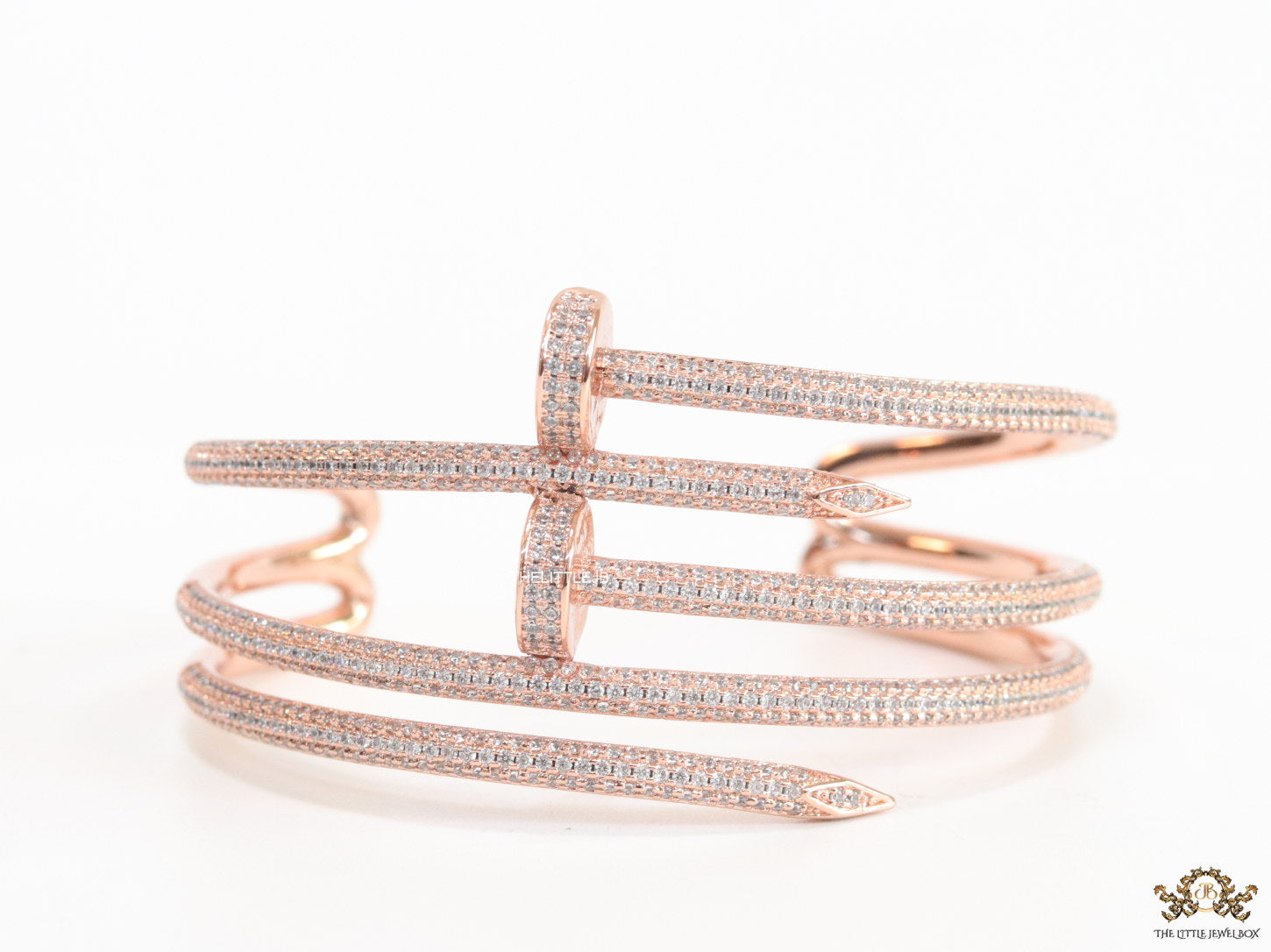 Rose gold plated twin nail bracelet with cz