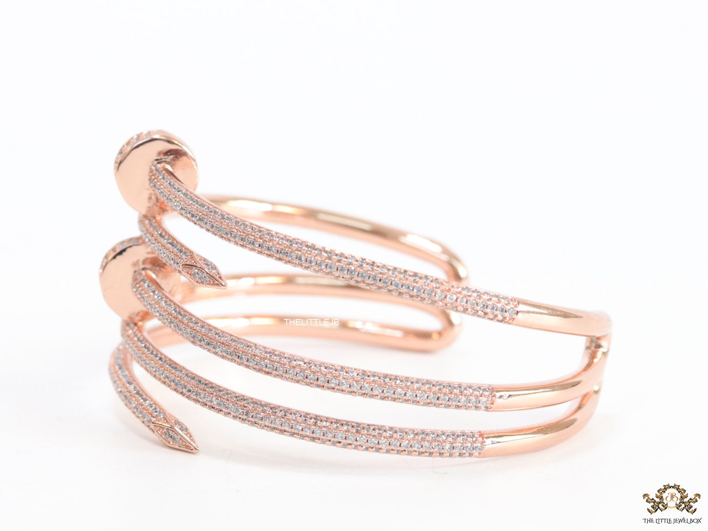 Rose gold plated twin nail bracelet with cz
