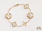 Gold plated chain bracelet with MOP clovers XL