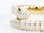 snake open bracelet in white enamel and golden finish