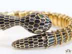 snake open bracelet in black and golden finish