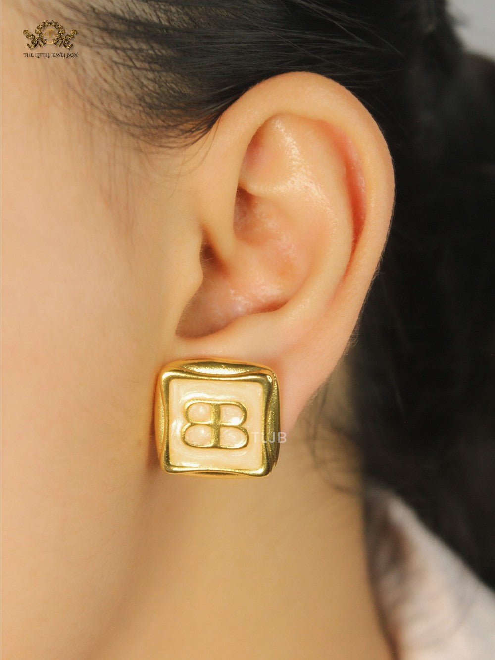 Gold Alphabet B square studs