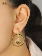 Alphabet F gold and CZ hoop earring