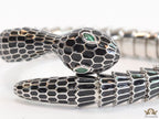 Serpentine open bracelet in black enamel and platinum finish