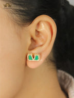 Alphabet V green malachite earrings
