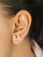 Alphabet V white mop earrings