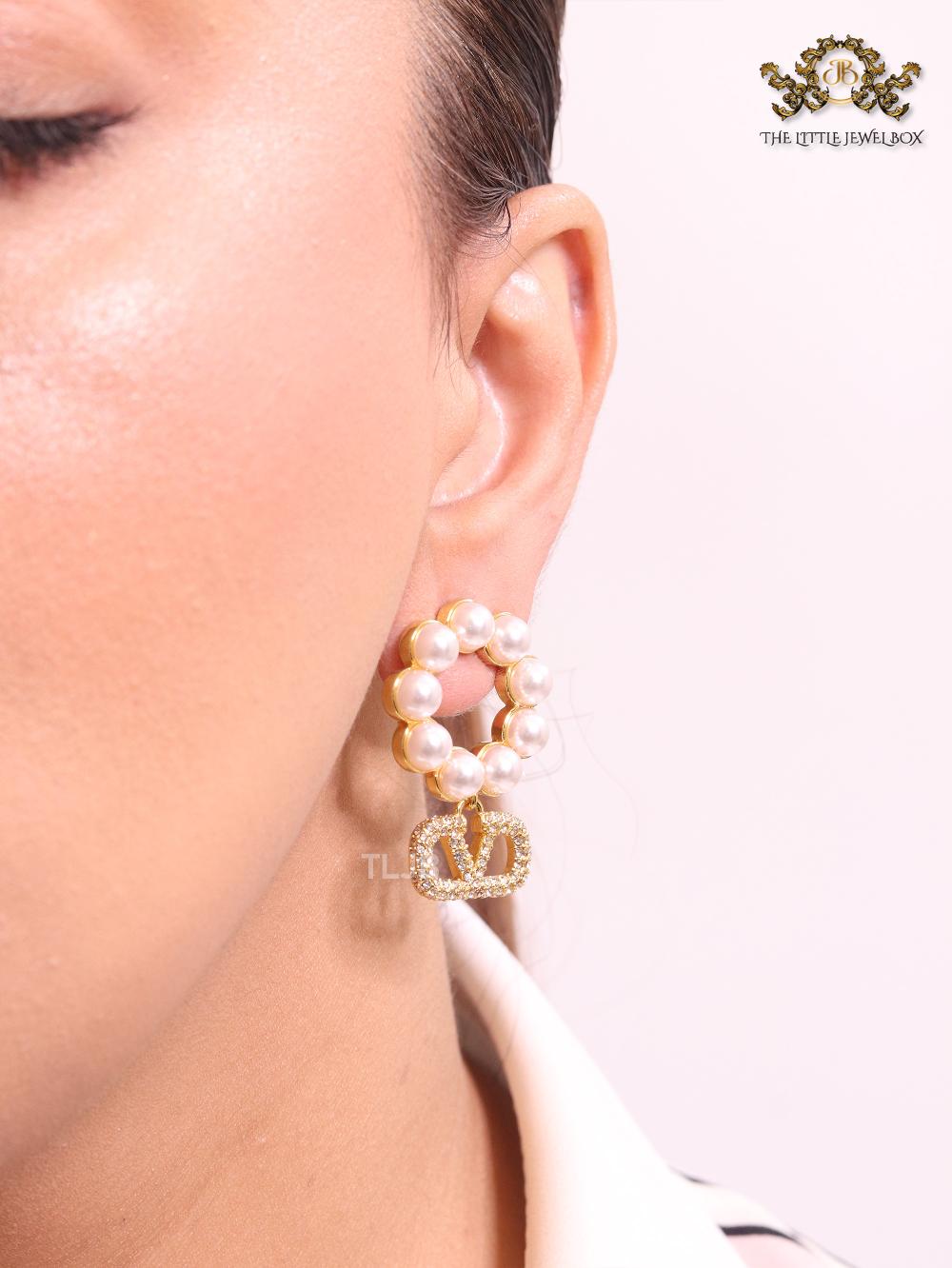 Alphabet CD pearl and gold danglers