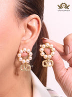 Alphabet CD pearl and gold danglers