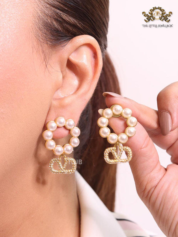 Alphabet CD pearl and gold danglers