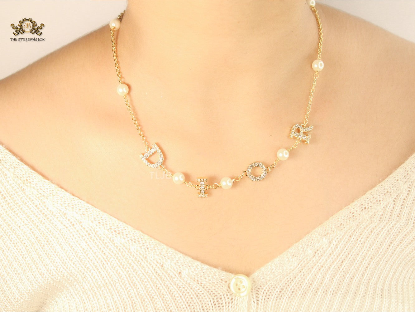 alphabet D golden charm necklace with CZ