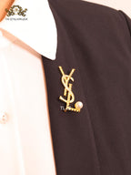 Alphabet Y gold brooch with pearl